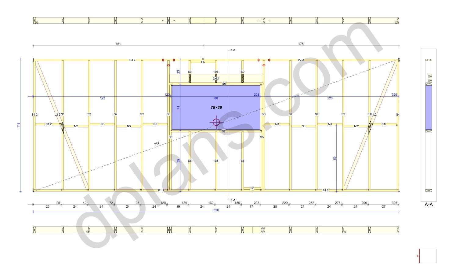 27' 2" x 56' 9" Garage with Carport Plans (Inverted)