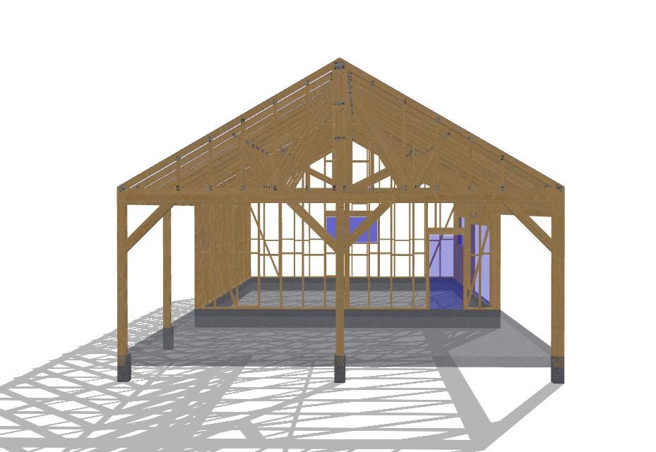 27' 2" x 56' 9" Garage with Carport Plans (Inverted)
