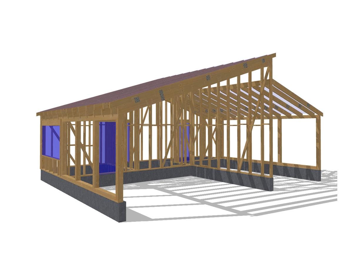 25' 11" x 32' 6" Dual Carport with Storage Plans | Double Carport Building Blueprint PDF