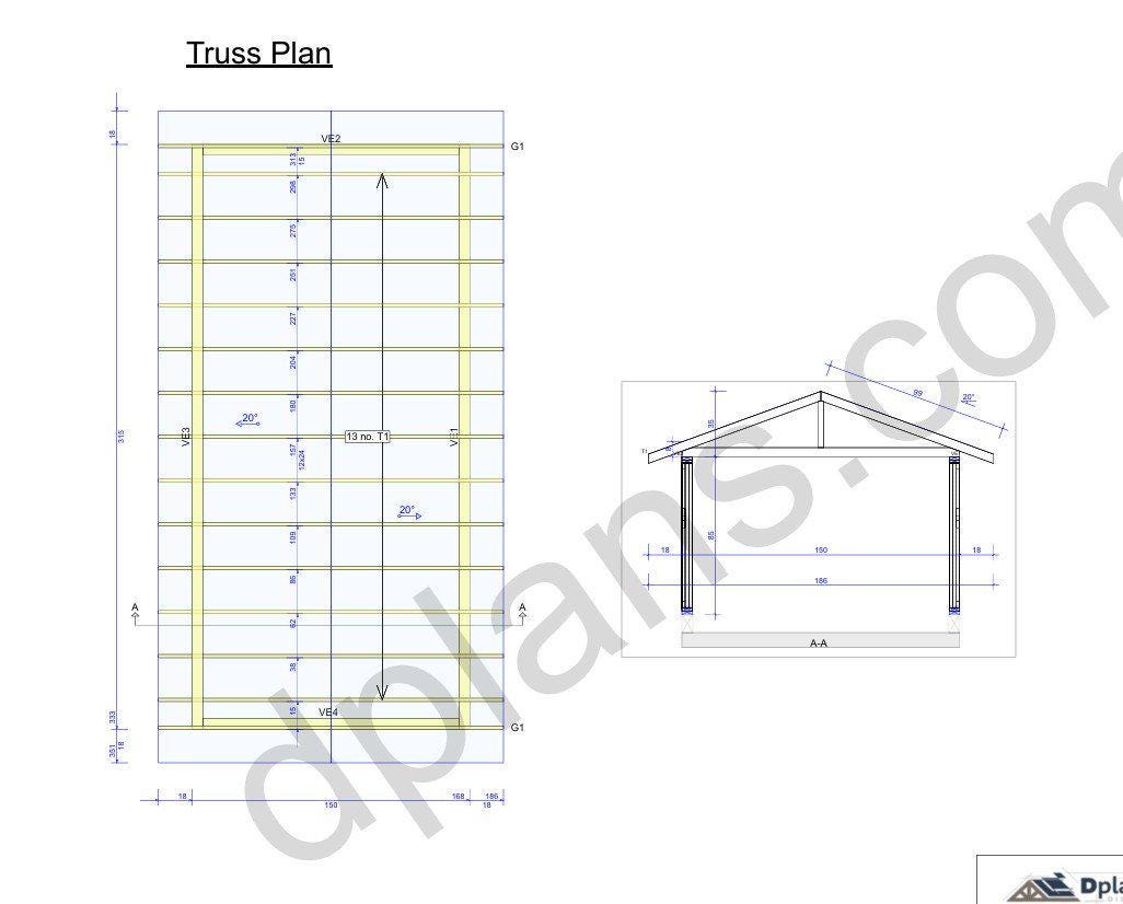 26' 3" x 12' 6" Timber Frame Garage Plans (PDF Download)