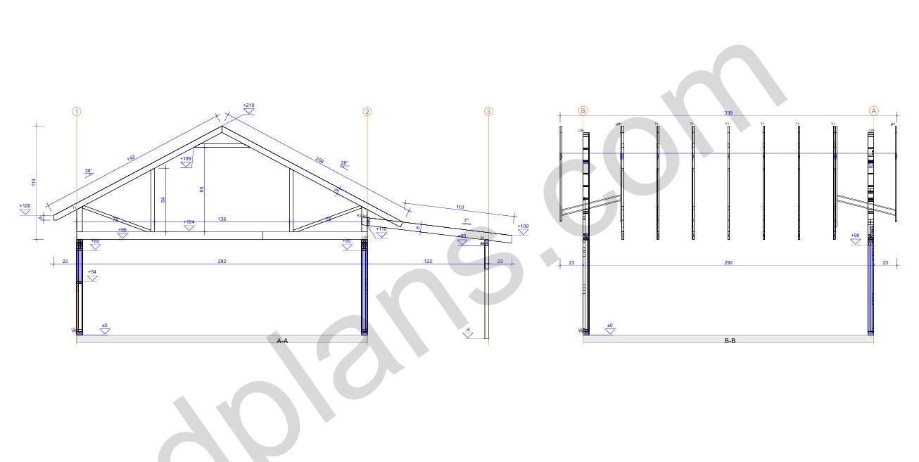 24' x 24' Garage with Loft & 24' x 10' Carport Plans | Two Story Garage Blueprint PDF