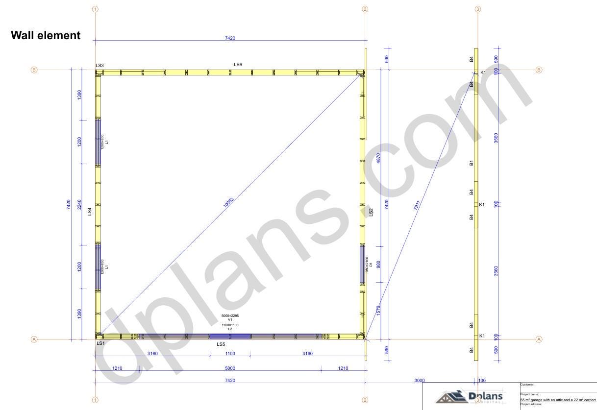 24' x 24' Garage with Loft & 24' x 10' Carport Plans | Two Story Garage Blueprint PDF