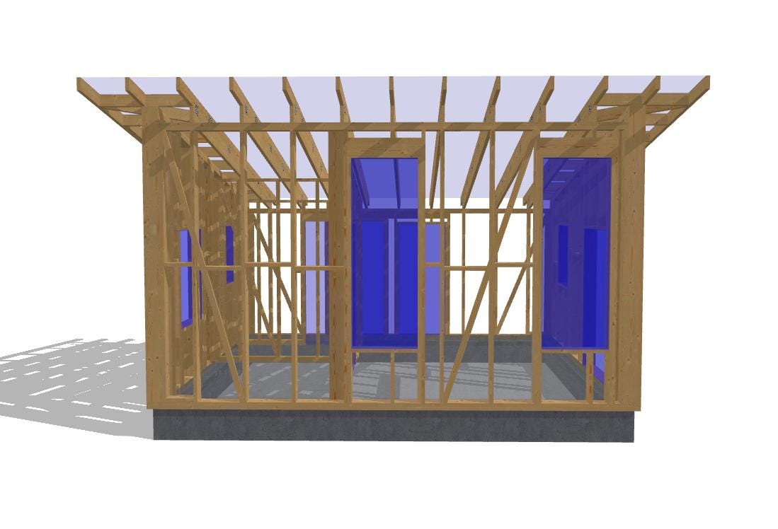 18' x 20' Timber Frame Cabin Plans | Wood Cabin Single Slope Roof Design