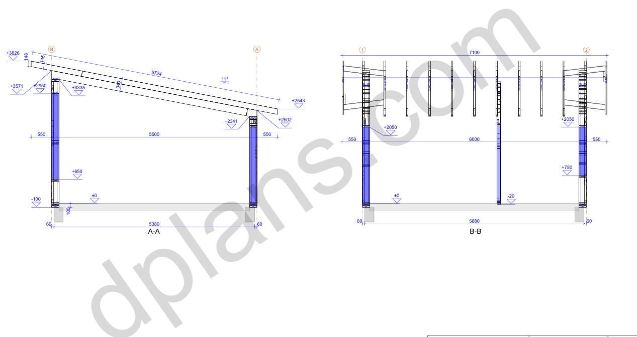 18' x 20' Timber Frame Cabin Plans | Wood Cabin Single Slope Roof Design
