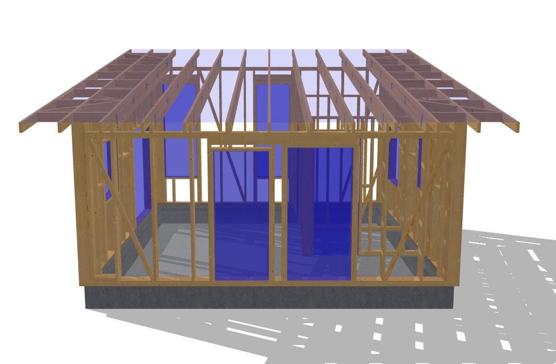 18' x 20' Timber Frame Cabin Plans | Wood Cabin Single Slope Roof Design