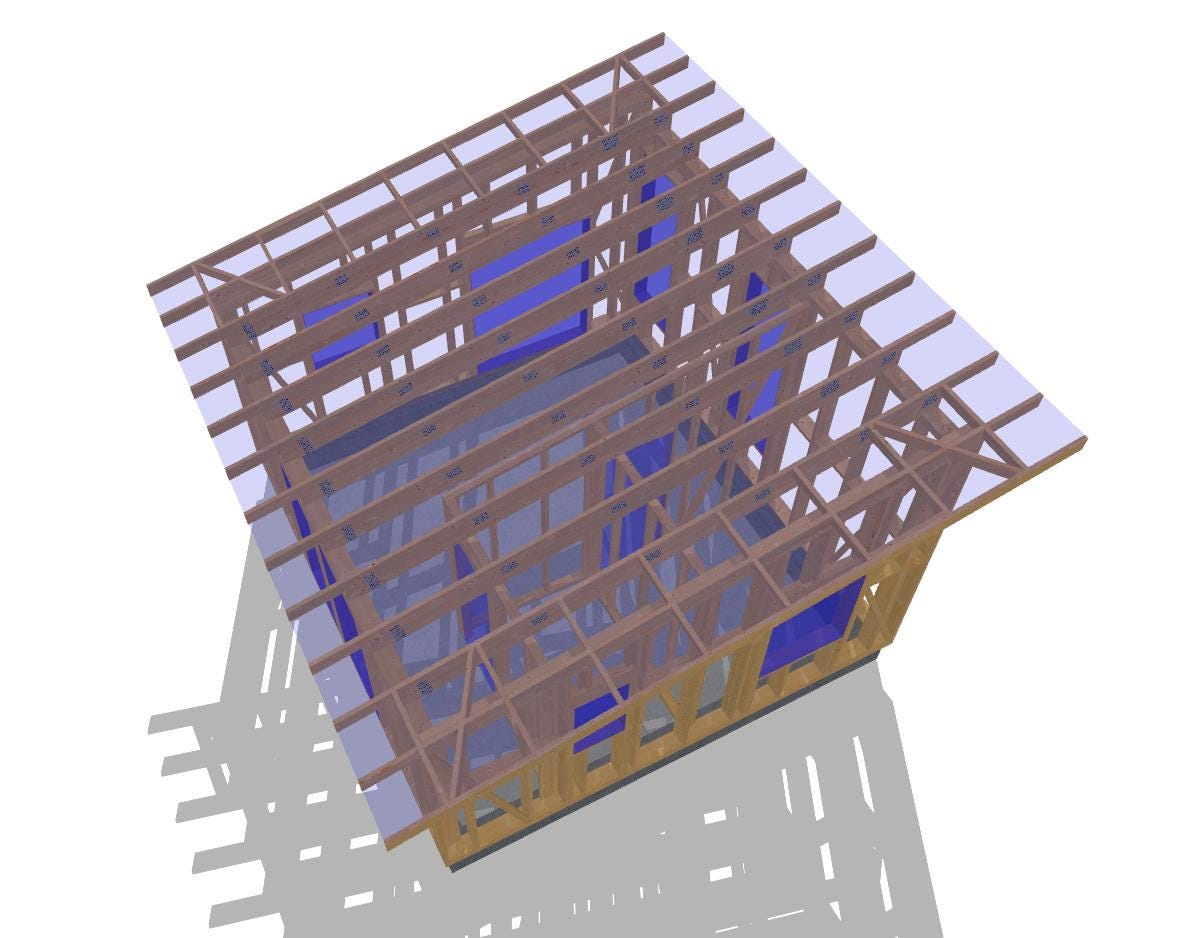 18' x 20' Timber Frame Cabin Plans | Wood Cabin Single Slope Roof Design