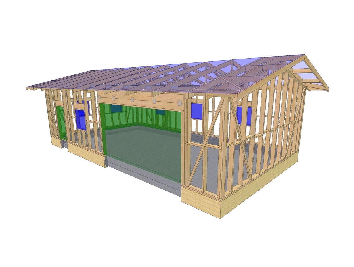 21' x 39' Large Garage Plans | Oversized Garage Blueprint with Roof Trusses