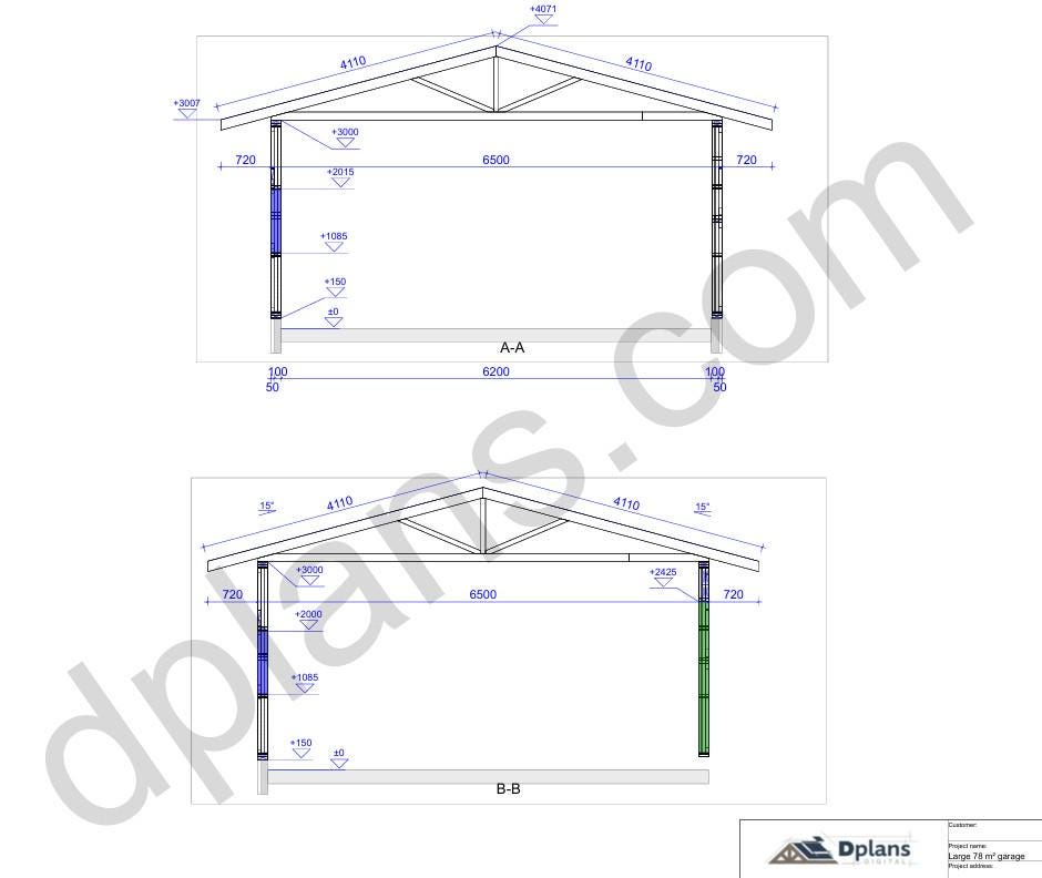 21' x 39' Large Garage Plans | Oversized Garage Blueprint with Roof Trusses