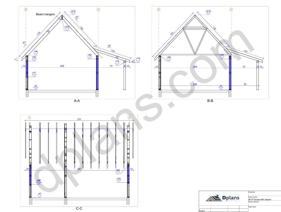 17' x 24' House with 7' x 24' Carport Plans | Small Home Carport Combo Blueprint
