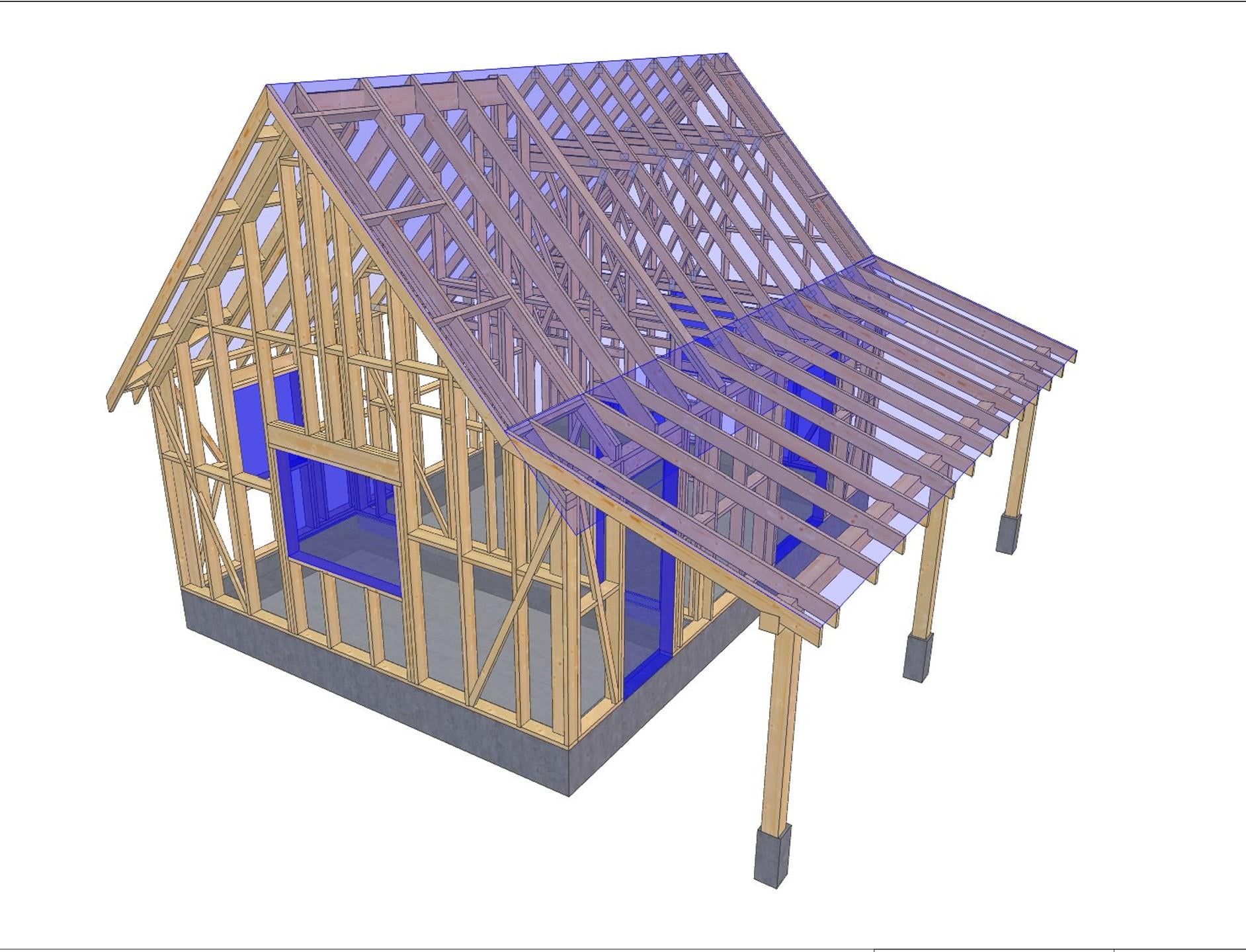 17' x 24' House with 7' x 24' Carport Plans | Small Home Carport Combo Blueprint