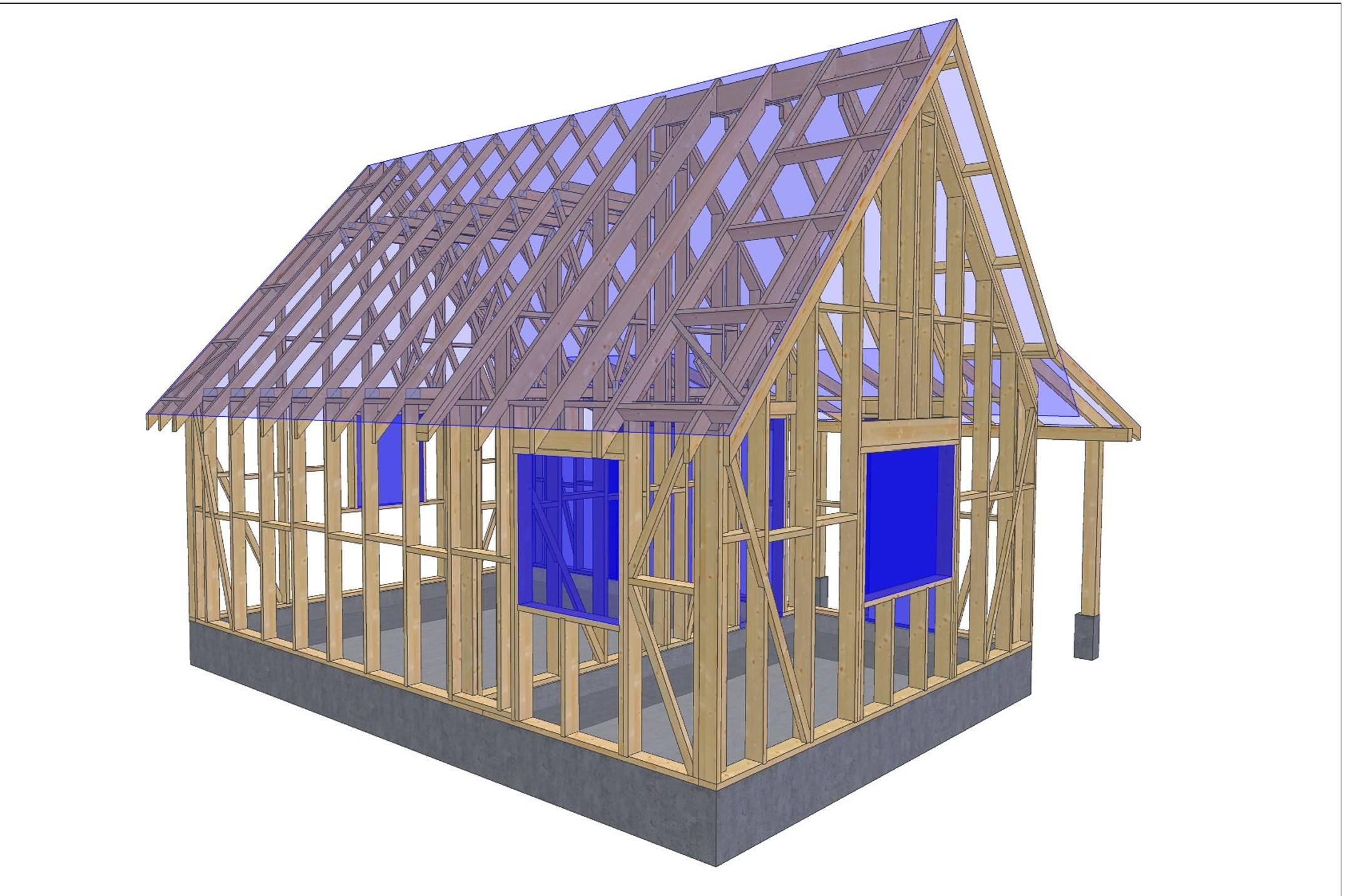 17' x 24' House with 7' x 24' Carport Plans | Small Home Carport Combo Blueprint