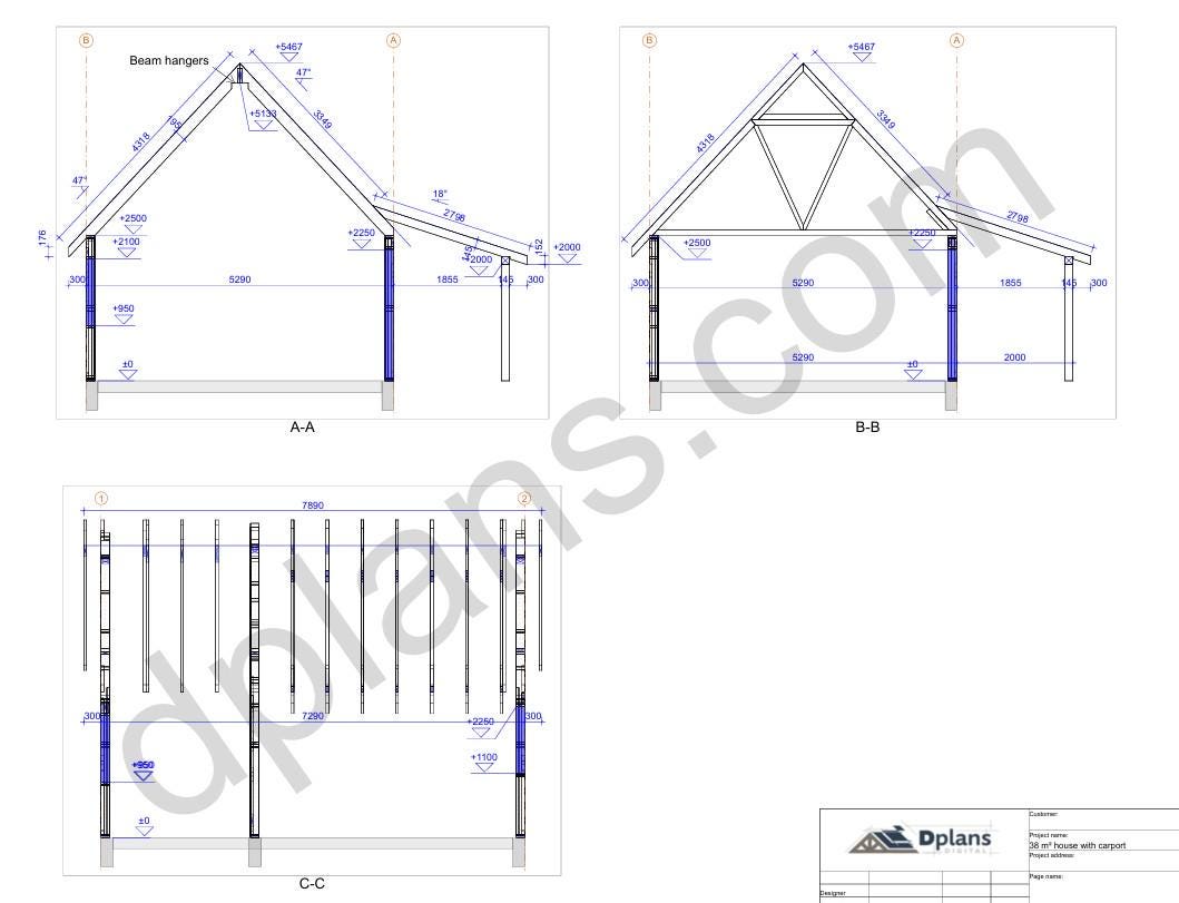 17' x 24' House with 7' x 24' Carport Plans | Small Home Carport Combo Blueprint
