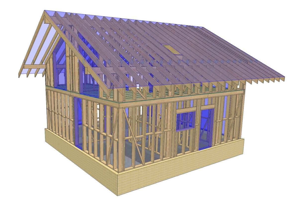 32' x 30' Baupläne für Holzrahmen-Haus mit Dachboden | Holzhaus mit Galerie Bauplan