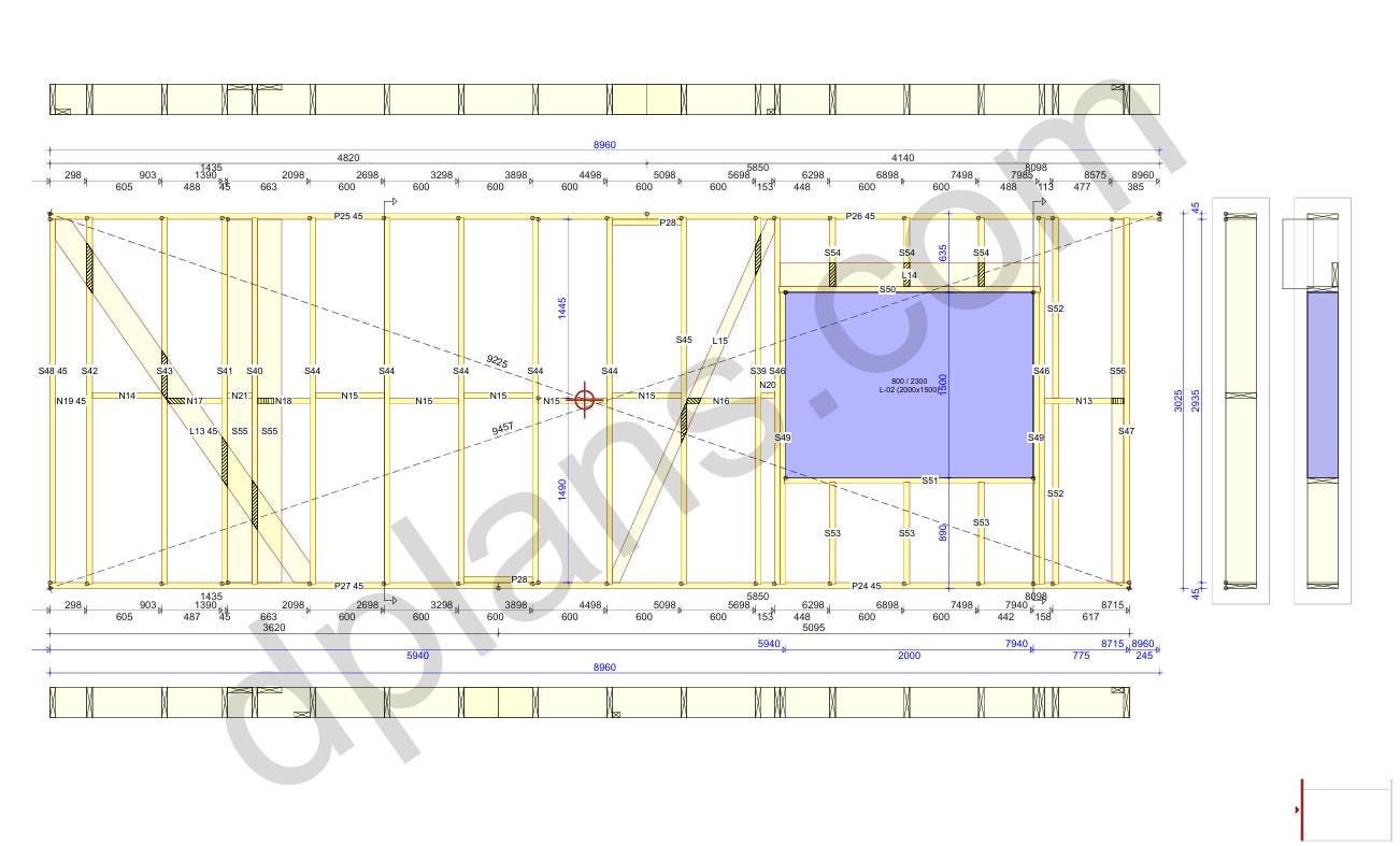 42' 7" x 29' 5" Baupläne für Haus mit Terrasse | Wohnhaus-Bauplan Download