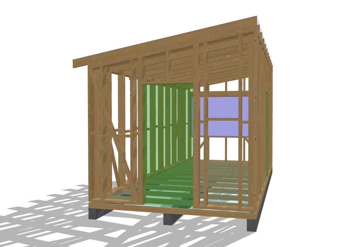 19' 8" x 9' 10" Baupläne für Holzrahmenhütte | Kleiner Geräteschuppen Bauplan
