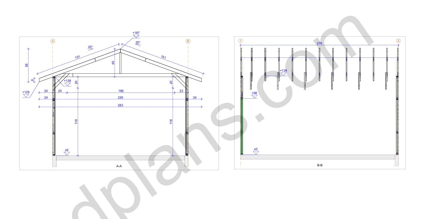 19' 8" x 23' Garage Plans with 10' Height | Tall Ceiling Garage Blueprint PDF
