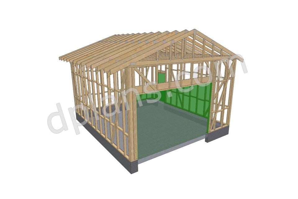 19' 8" x 23' Garage Plans with 10' Height | Tall Ceiling Garage Blueprint PDF