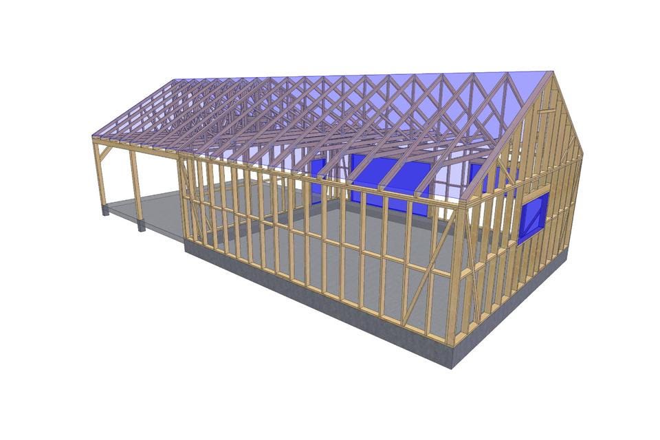 27' 2" x 56' 9" Garage with Carport Plans | Large Garage-Carport