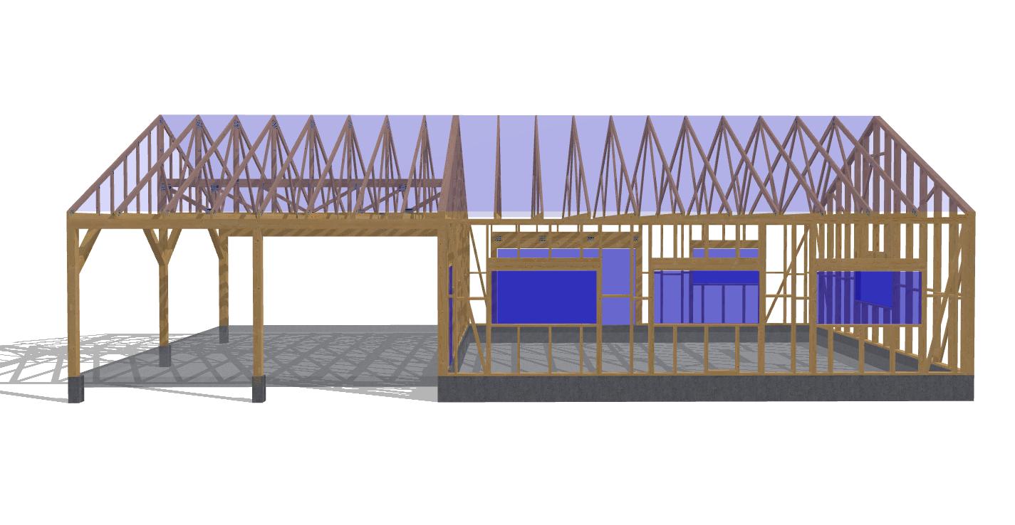 27' 2" x 56' 9" Garage with Carport Plans | Large Garage-Carport