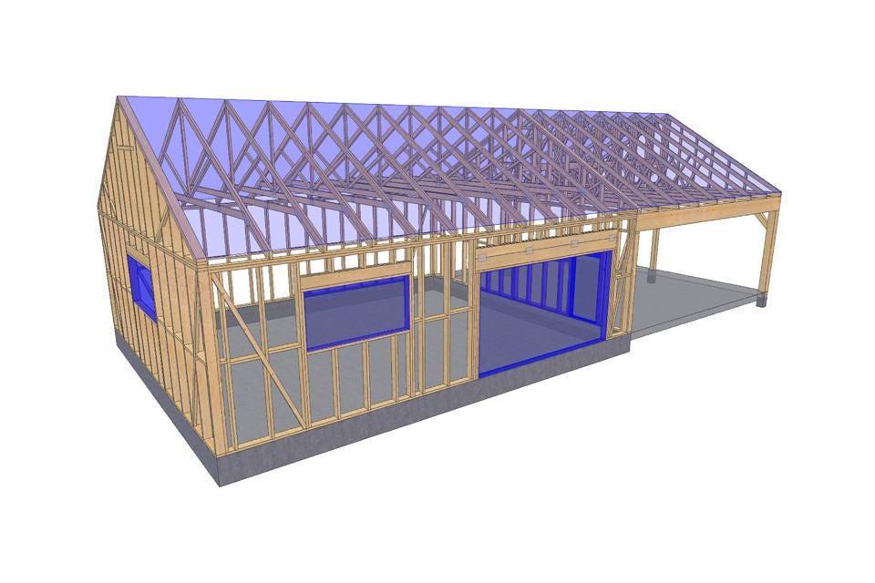 27' 2" x 56' 9" Garage with Carport Plans | Large Garage-Carport