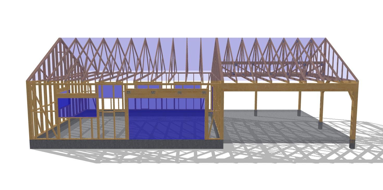 27' 2" x 56' 9" Garage with Carport Plans | Large Garage-Carport