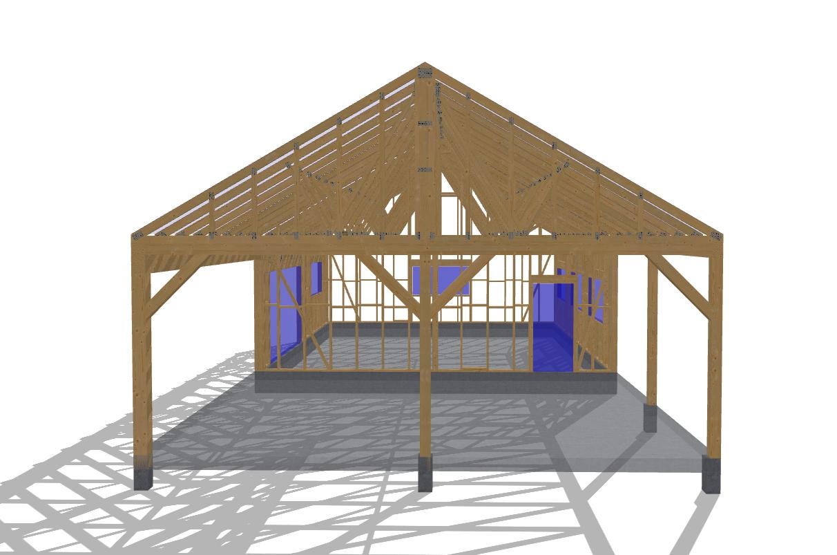 27' 2" x 56' 9" Garage with Carport Plans | Large Garage-Carport