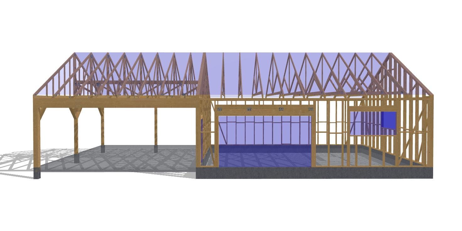 27' 2" x 56' 9" Garage with Carport Plans (Inverted)