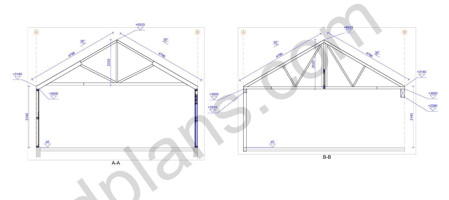 27' 2" x 56' 9" Garage with Carport Plans (Inverted)