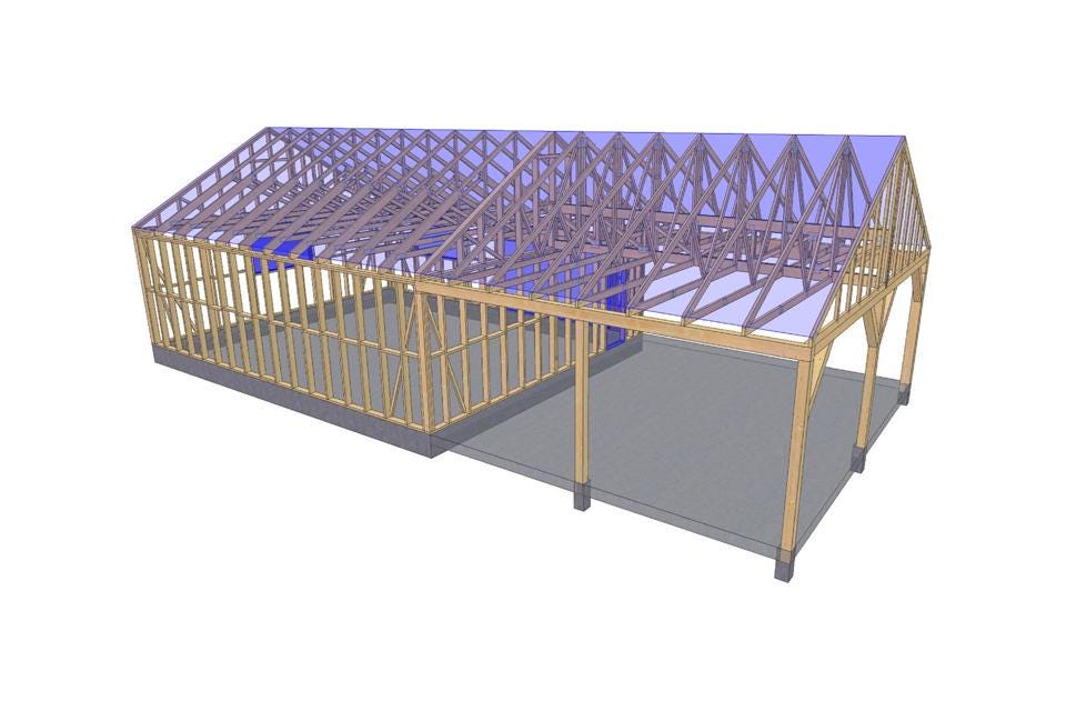 27' 2" x 56' 9" Garage with Carport Plans (Inverted)