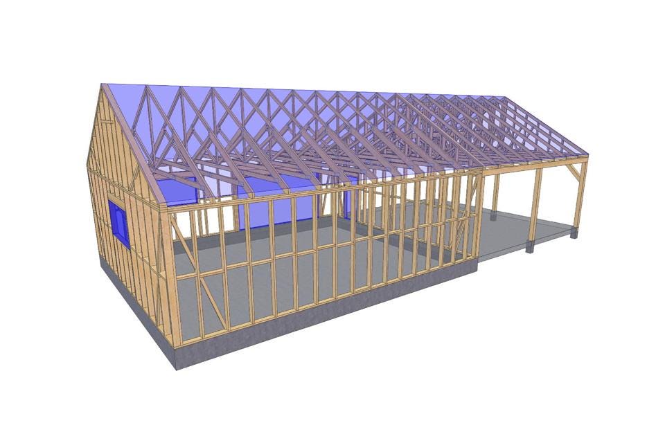 27' 2" x 56' 9" Garage with Carport Plans (Inverted)