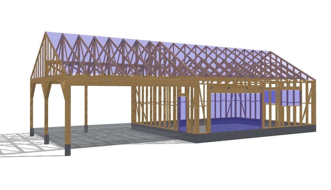 27' 2" x 56' 9" Garage with Carport Plans (Inverted)