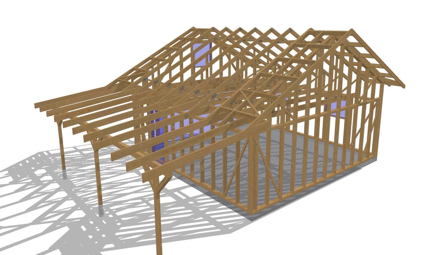 24' x 24' Garage with Loft & 24' x 10' Carport Plans | Two Story Garage Blueprint PDF