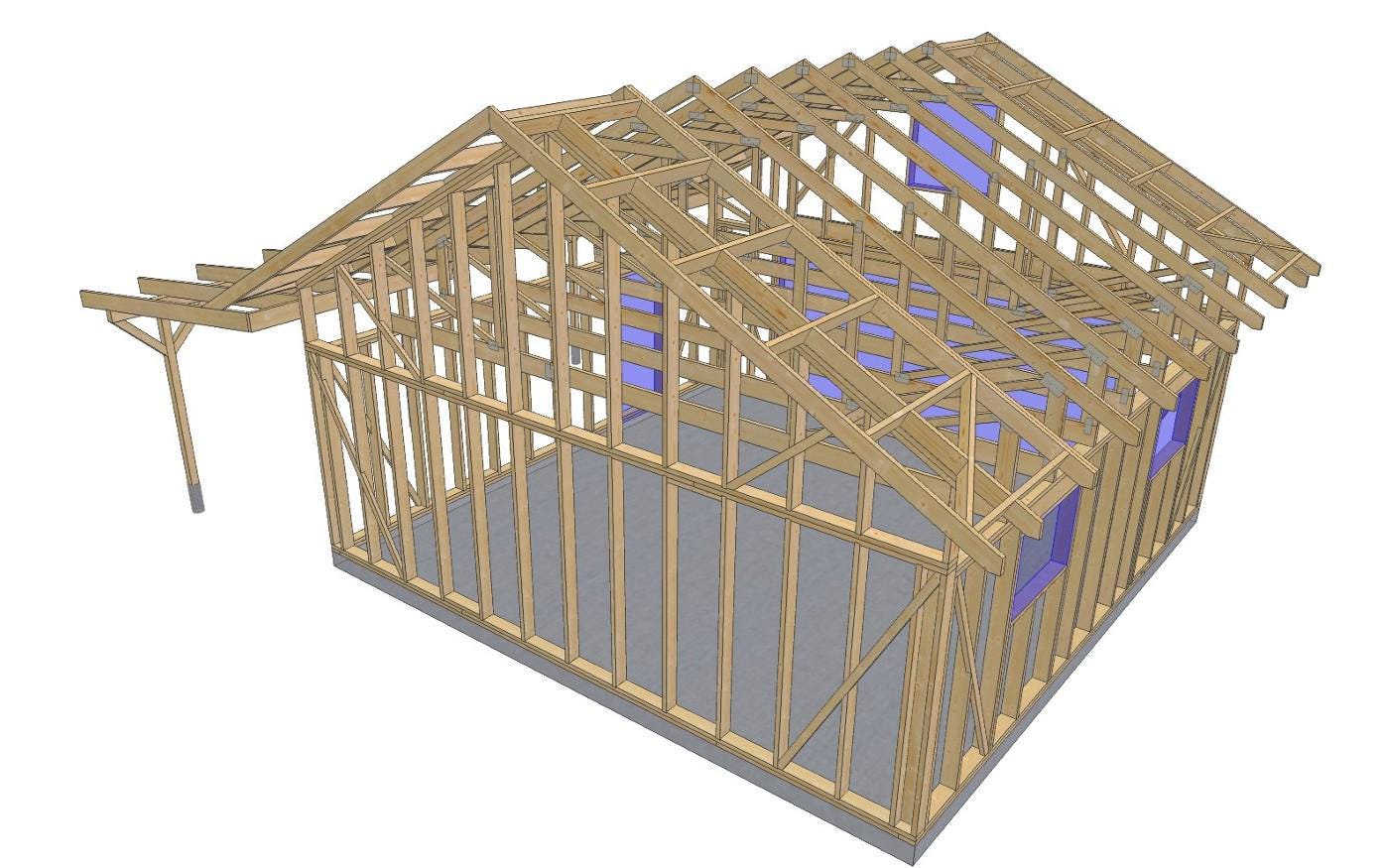 24' x 24' Garage with Loft & 24' x 10' Carport Plans | Two Story Garage Blueprint PDF