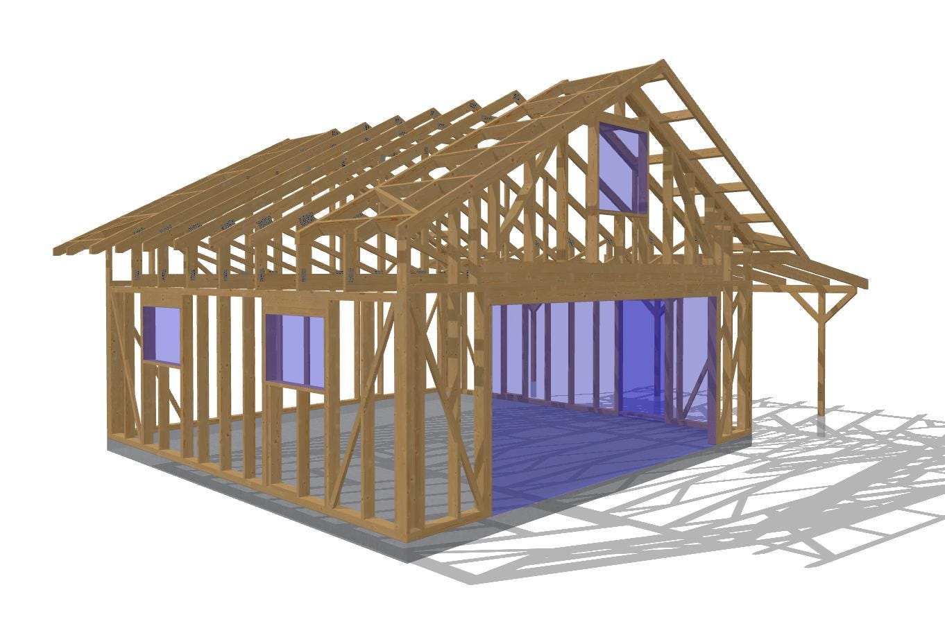 24' x 24' Garage with Loft & 24' x 10' Carport Plans | Two Story Garage Blueprint PDF