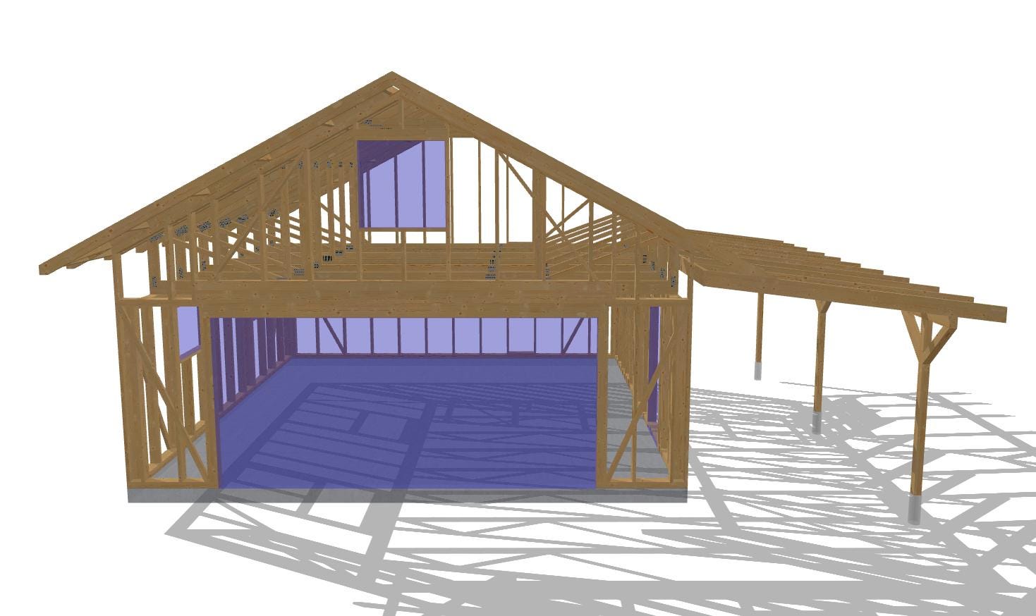 24' x 24' Garage with Loft & 24' x 10' Carport Plans | Two Story Garage Blueprint PDF