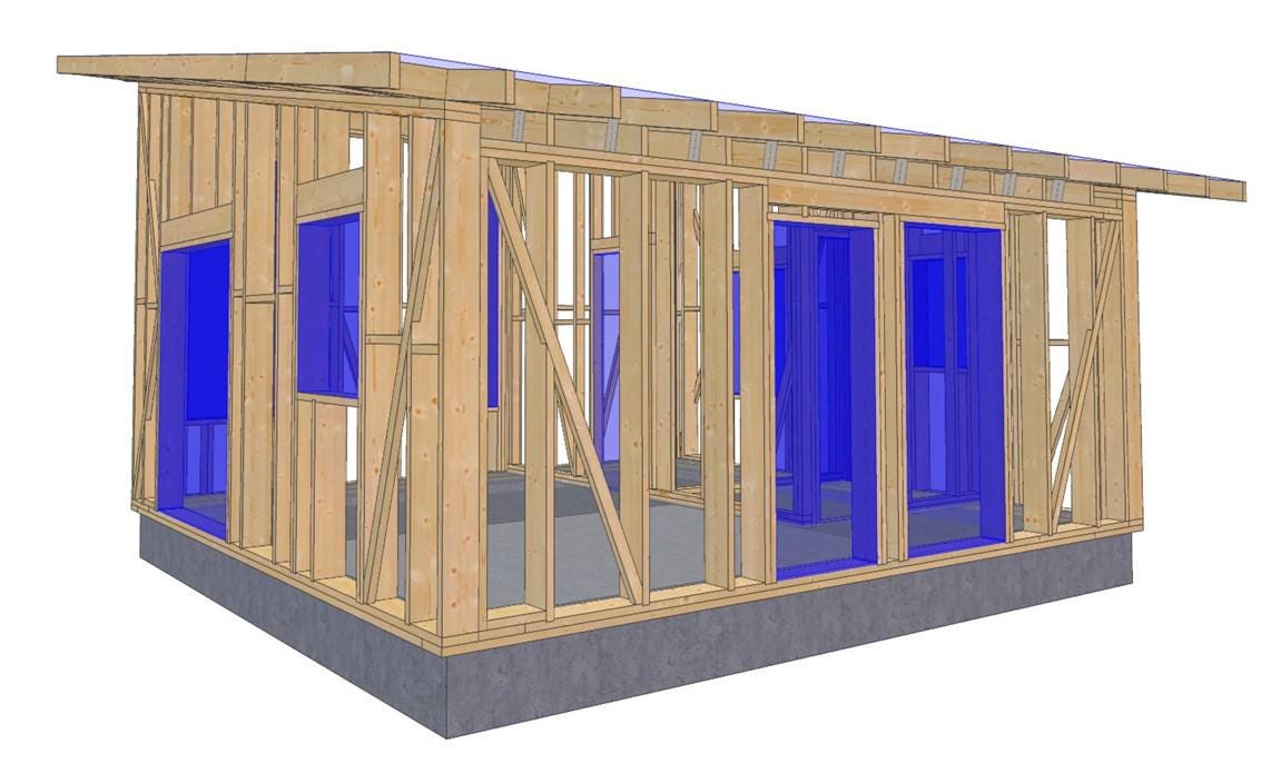 18' x 20' Timber Frame Cabin Plans | Wood Cabin Single Slope Roof Design