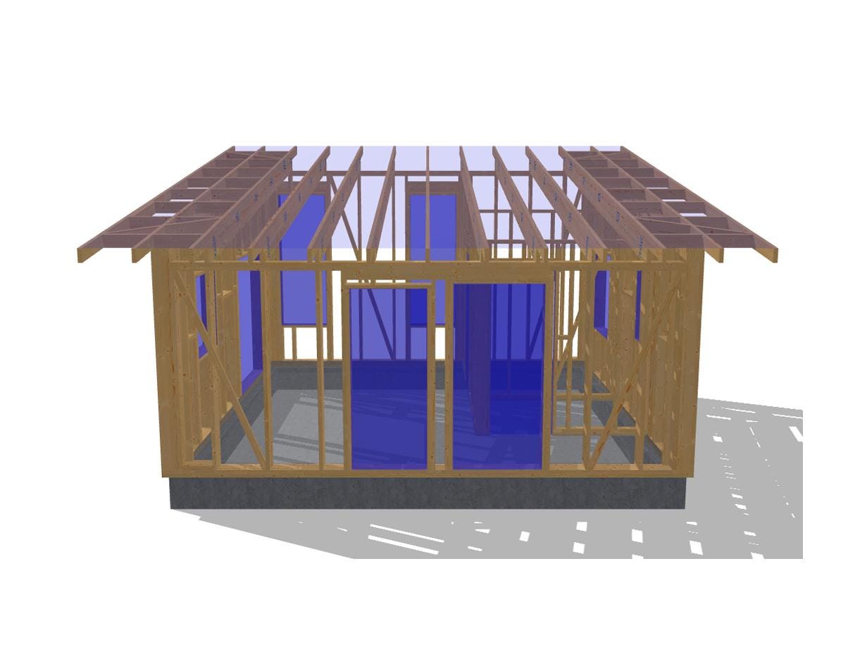 18' x 20' Timber Frame Cabin Plans | Wood Cabin Single Slope Roof Design