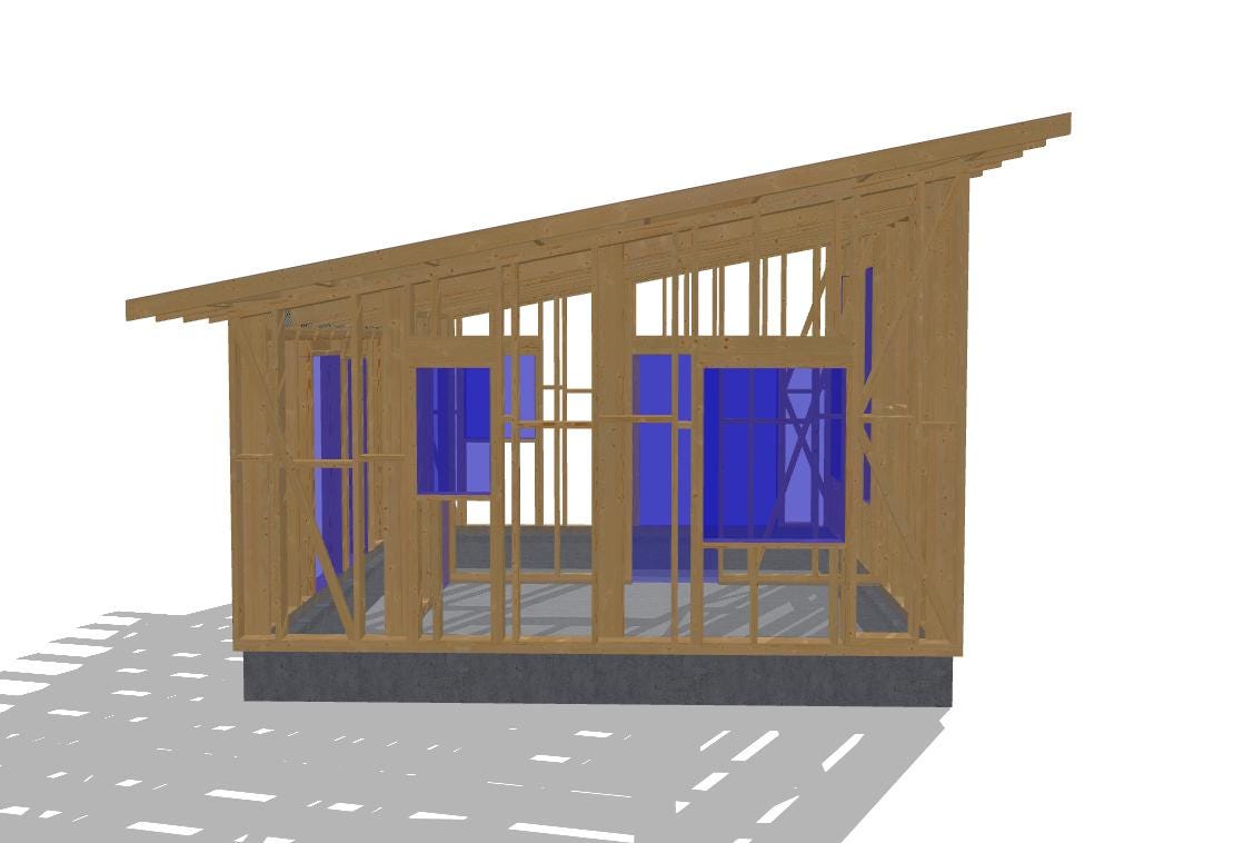 18' x 20' Timber Frame Cabin Plans | Wood Cabin Single Slope Roof Design
