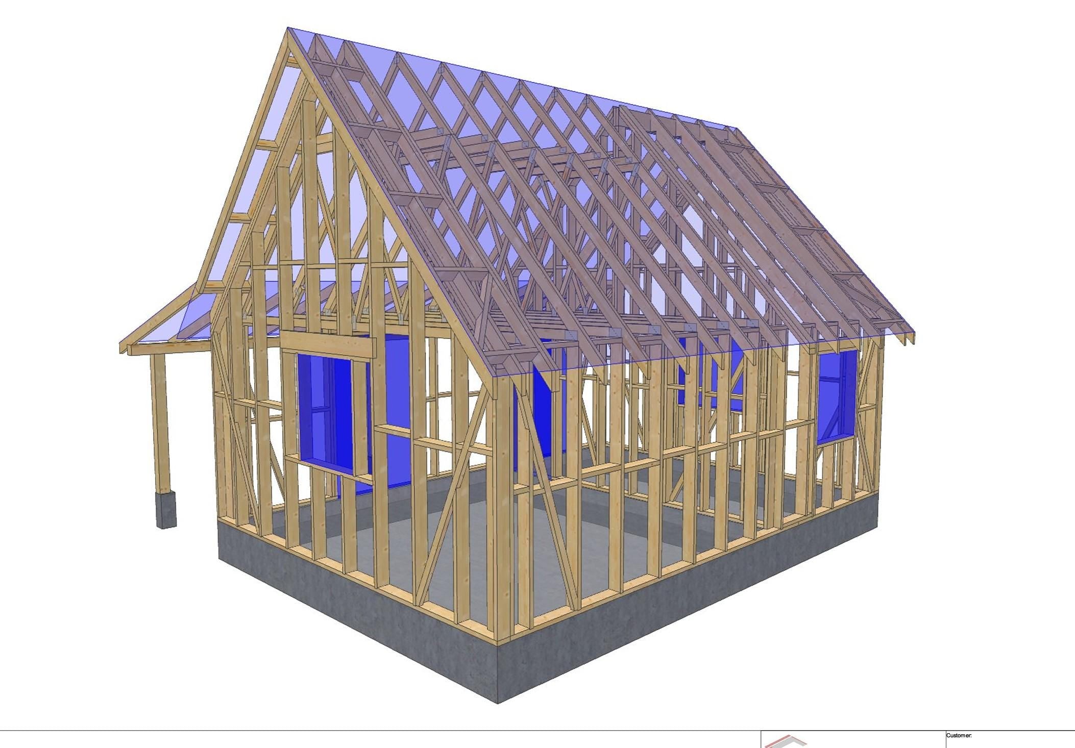 17' x 24' House with 7' x 24' Carport Plans | Small Home Carport Combo Blueprint