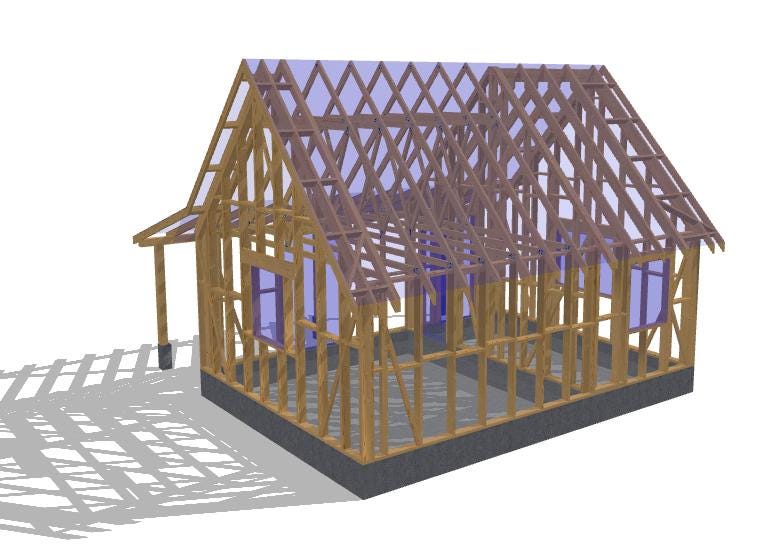 17' x 24' House with 7' x 24' Carport Plans | Small Home Carport Combo Blueprint