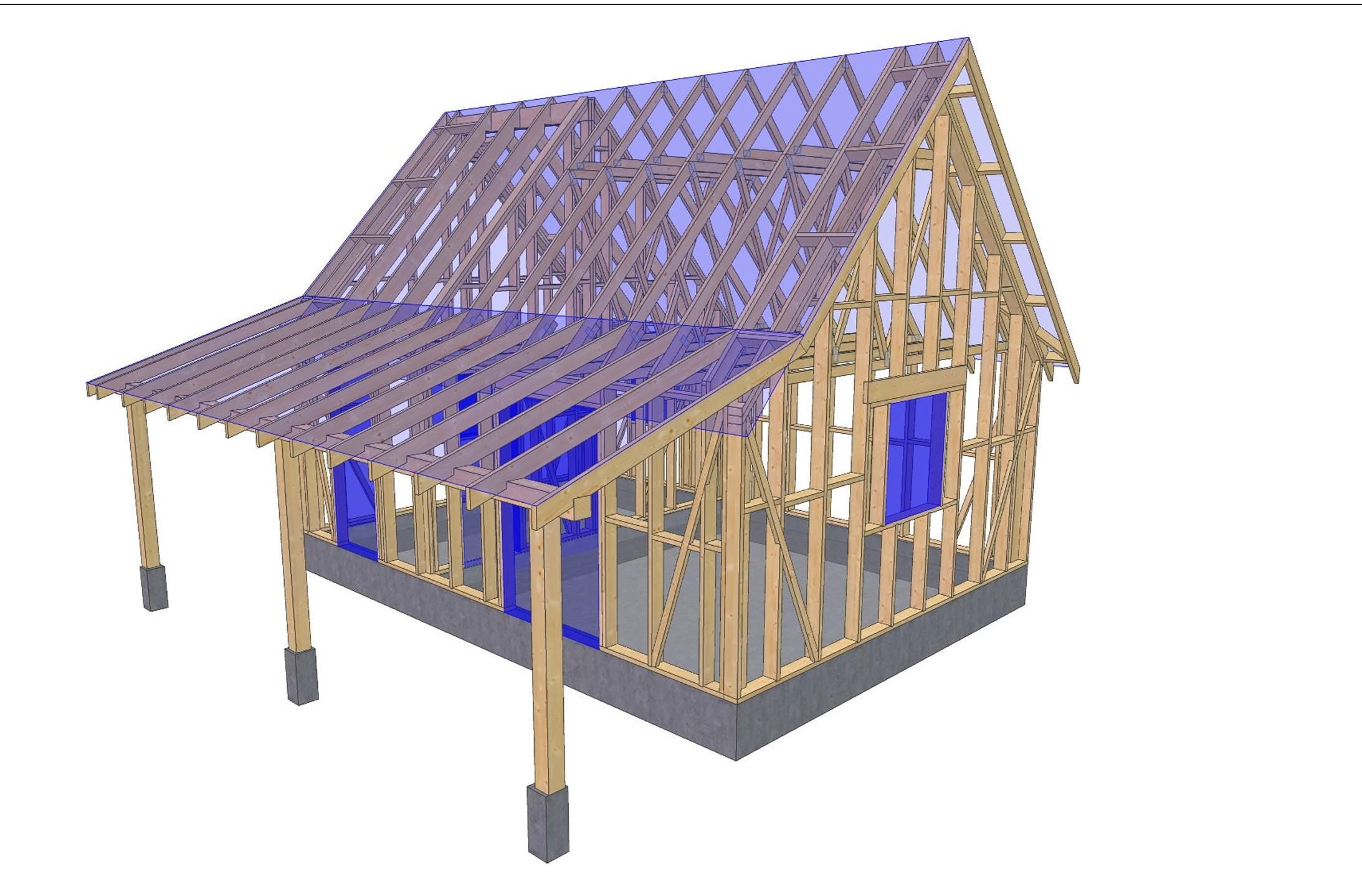 17' x 24' House with 7' x 24' Carport Plans | Small Home Carport Combo Blueprint