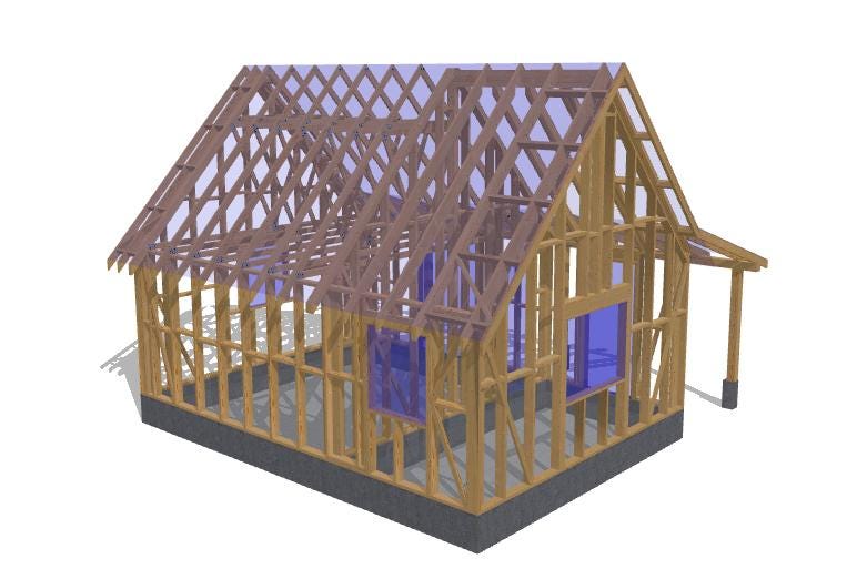 17' x 24' House with 7' x 24' Carport Plans | Small Home Carport Combo Blueprint