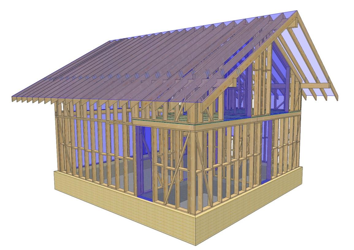 32' x 30' Timber Frame House with Attic Plans | Wood Frame Home Loft Blueprint
