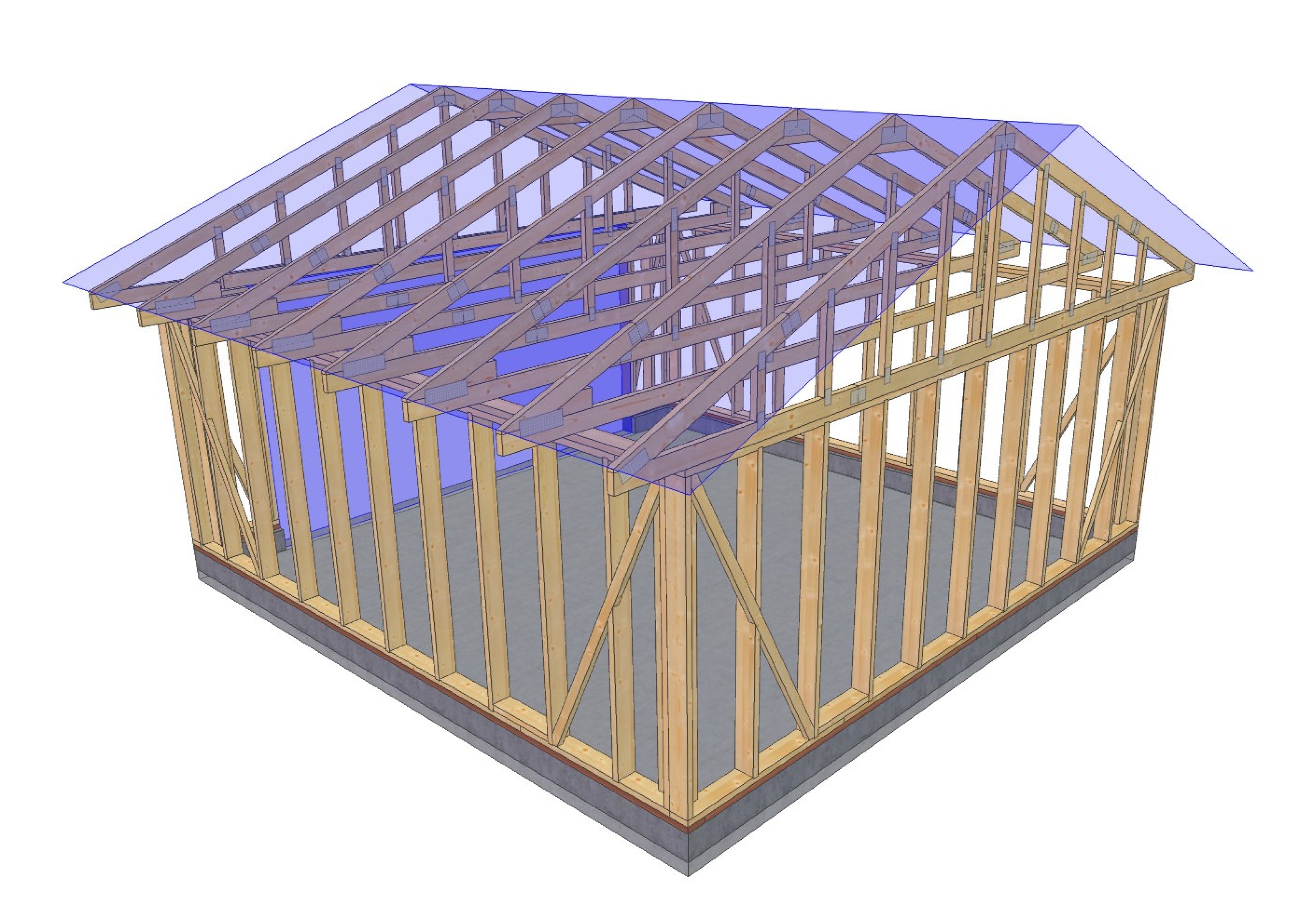 20' x 20' Timber-Frame Garage with Roof Trusses Plans
